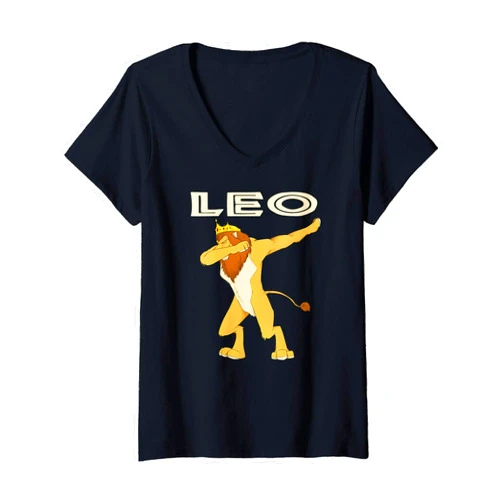 Dabbing Lion Leo August Birthday Shirts Womens Dabbing Leo August Birthday Gift-Kings are Born In August V-Neck T-Shirt