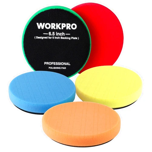 WORKPRO 6.5 Inch Buffing Sponge Pads, 5Pcs 6.5 Inch Face for 6.5 Inch Backing Plate, Cutting Polishing Pad Kit for Car Buffer Polisher Compounding, Polishing and Waxing