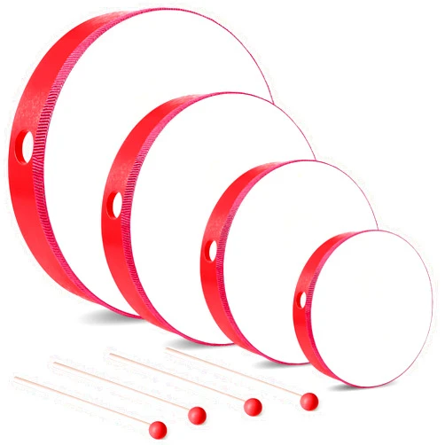 Yeshone 4 Pcs Kids Hand Drum Adults Wood Frame Drum Set with Drum Stick 12 Inch 10 Inch 8 Inch 6 Inch Percussion Musical Instruments for School Kids Adults Beginners Home Party Supplies (Red)