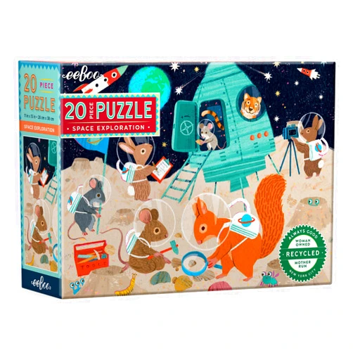 eeBoo: Space Exploration - 20 Piece Puzzle - 15 x 11 Kids Jigsaw, Oversized Glossy Pieces, Animals On The Moon, Preschool Puzzle, Age 3+