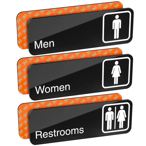 ADASigns.org Restroom Signs for Business, Sign Package, MEN, WOMEN, RESTROOM, Black Acrylic, White Text, 9