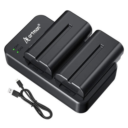 A Artman Artman NP-F550 Battery and Dual USB Charger for Sony NP-F970 F750 F550 F330 F530 F570 F770 F960, CCD-SC55, TR516 TR716 TR818 TR910 TR917, Battery for LED Light, Monitor, Camera Slider (2-Pack 2900mAh)