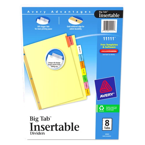 Avery 11111 Big Tab Insertable Dividers, 8-1/2-Inch x 11-Inch , 8-Multicolor Tabs/Set