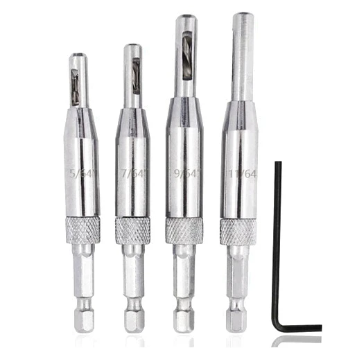 Fixinus 4 Pieces Self-Centering Hinge Drill Bits, HSS Door Self-Centering Hinge Hole Opening Drill Bit Set with Allen Key, 5/64