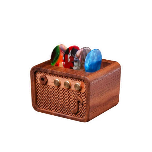 CoolGift Mart Guitar Pick Holder, Walnut Wood Electric Guitar Amp Styled Pick Holder for Picks Storage and Display, Gift for Guitar Players Guitarists