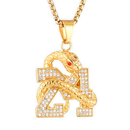 AsAlways 18K Gold Plated Memorial 24 Legend Basketball Pendant Inlay CZ Hip Hop Rock Punk Totem Amulet Charm Snake Necklace Gift Jewelry