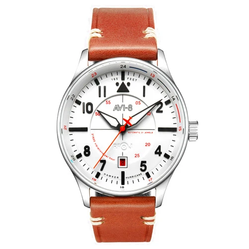 AVI-8 Mens 43mm Hawker Hurricane Kent Automatic Pilot Watch with Leather or Stainless Steel Strap AV-4094