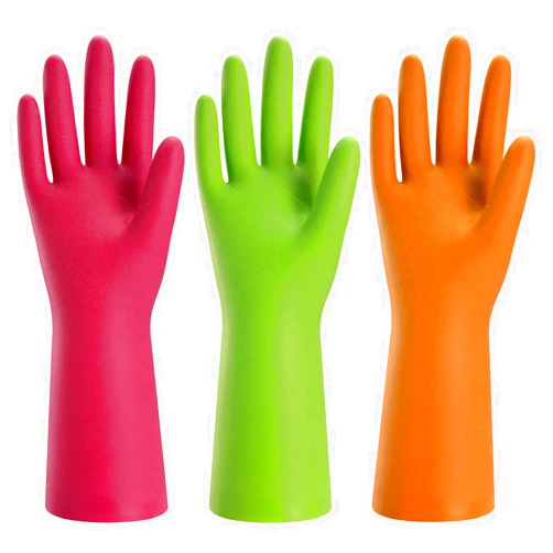 Bamllum 3 Pairs Rubber Cleaning Gloves for Household - Reusable Dishwashing Gloves for Kitchen, Flexible Long-lasting & Waterproof (Medium, Green+Red+Orange)