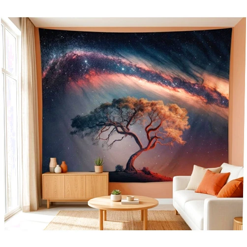 Atrippy Space Galaxy Tree of Life Tapestry for Bedroom Aesthetics, Black Starry Sky Night Star Posters Tapestries, Nature Landscape Blackdrop Wall Hanging for Men Dorm Living Room Decor 51 X 60 Inches