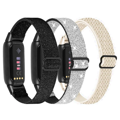 VOMA Elastic Nylon & Slim Silicone Bands Compatible with Fitbit Luxe, Adjustable Breathable Replacement Stretchy Nylon Loop & Lace Silicone Wristband Sport Strap for Women Men