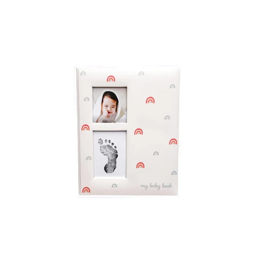Kate & Milo Babybook and Ink Pad, Gender-Neutral Baby Keepsake, Baby’s First Year Milestone Moment Baby Book, Memory Journal, Rainbow Print