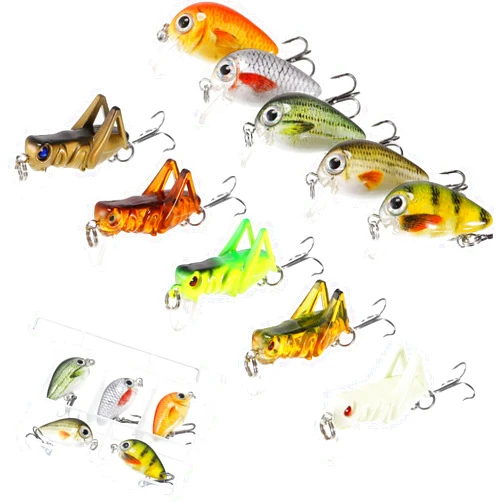 Skylety 10 Pieces Mini Fishing Lures Micro Fishing Hard Baits Crankbaits Panfish Lures Baits Topwater for Freshwater Saltwater Trout Bass Perch with Box Gear Gifts