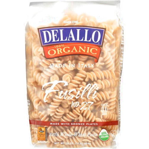 DeLallo Organic Whole Wheat Fusilli #27, 16-Ounce Units (Pack of 16)