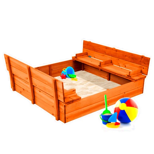 Best Choice Products Kids' Outdoor Wooden Sandbox Large, Cedar Wood with Foldable Bench Seats and Sand Protection, Bottom Liner Included - Brown