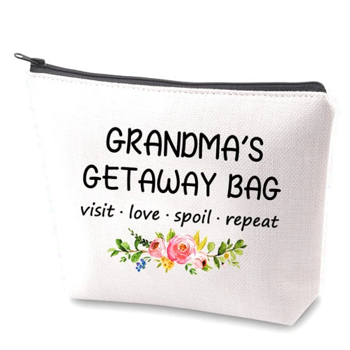 ZJXHPO Mother's Day Gift Best Grandma Ever Cosmetic Bag Gift Grandma’s Getaway Bag Grandma Makeup Bag With Zipper Grandma Canvas Bag (Grandma Getaway Bag)