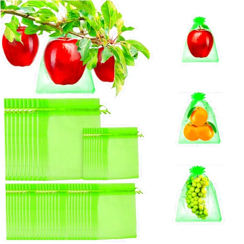 S SMAZINSTAR 50Pcs Fruit Protection Bags, Garden Netting Eco-Bags, 4''×6'',6''×8'',8''×12'' Fruit Netting Bags for Fruit Trees, Fruit Cover Mesh Bags with Drawstring Netting Barrier Bags for Plant Fruit Flower