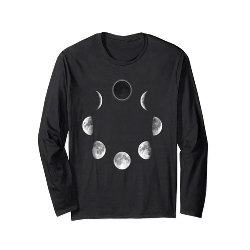 Aesthetic Phases Of The Moon Astronomy Gifts Moon Phases Lunar Calendar Astronomy Binoculars Aesthetic Long Sleeve T-Shirt