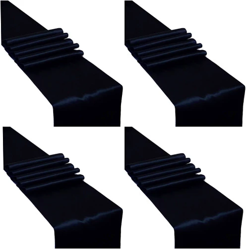 PARFAIR DESSIN 4 Pack Black Satin Table Runner 12 x 108 Inch Long Wedding Satin Silk Table Runner for Wedding Banquet Graduations Birthday Party Decoration