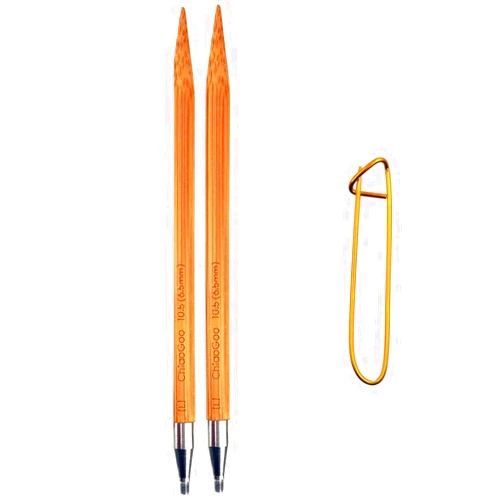 ChiaoGoo Bamboo 4 inch (10cm) Interchangeable Circular Knitting Needle Tips US Size 15 (10mm) 2504-15 with Stitch Holder