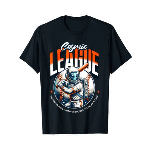 Tycoon Tees Cosmic League Outer-Space Sports Cosmic League Alien Baseball Orbit Pitch Sports Fan Tee T-Shirt