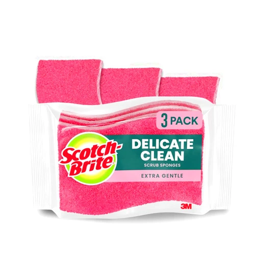 Scotch-Brite Delicate Clean Non-Scratch Scrub Sponge, 3 Nonscratch Kitchen Sponges for Gentle Cleaning of Porcelain, Fine china, Stemware, Nonstick Pots and Pans, Mirrors, Faucets, and More
