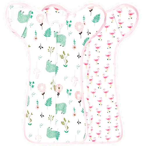 JULYFIRE 2 Pack Transition Swaddle with 2 Way Zipper, 100% Cotton Newborn Swaddle Zipper Swaddling Sack Sleeping Sack 0-3 Months, Flamingo & Bear