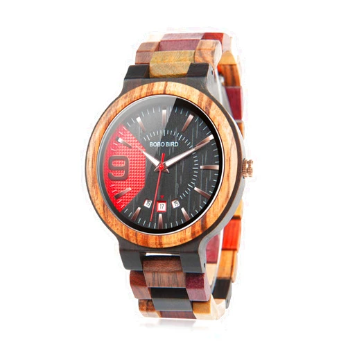 BOBO BIRD Men's Colorful Wooden Watches Analog Quartz Date Display Wood Watch Handmade Luxury Casual Wristwatch with Gifts Box for Men