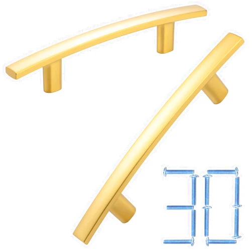 KOOFIZO 30-Pack Curved Bar Cabinet Pull - Brushed Gold Furniture Arch Handle, 3 Inch/76mm Screw Spacing for Kitchen Cupboard Door, Bedroom Dresser Drawer, Bathroom Wardrobe Hardware