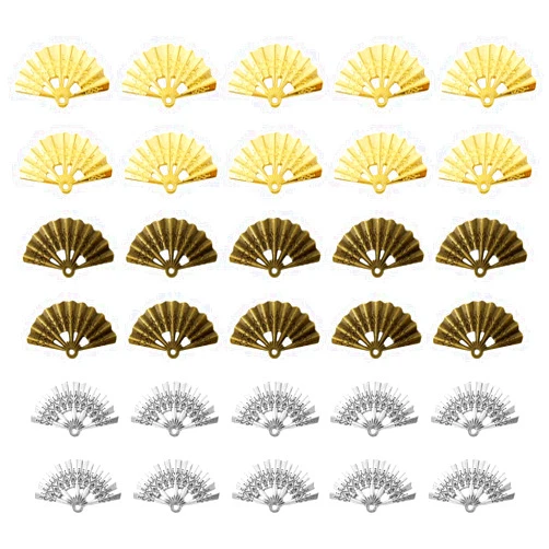 Honbay 30PCS Metal Folding Fan Charms Pendant Semicircular Fan-shaped Pendants for Earrings Bracelet Necklace Jewelry Making (3 Color)