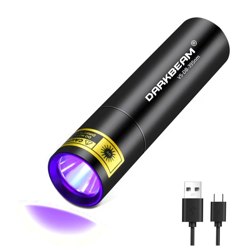 DARKBEAM Flashlight UV Black Light 395 NM, Mini but Powerful USB- C LED Rechargeable Woods Lamp, Ultraviolet Flashlights for Pet Dog Urine, Stains Detection/Resin Curing/Fluorescent Agent