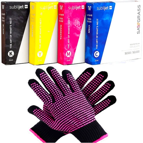 Sawgrass SubliJet UHD Sublimation Inks SG500 & SG1000 4 Pack - Bundle with SUBLIMAX Heat Resistant Gloves, SG500 Cyan Yellow Magenta Black