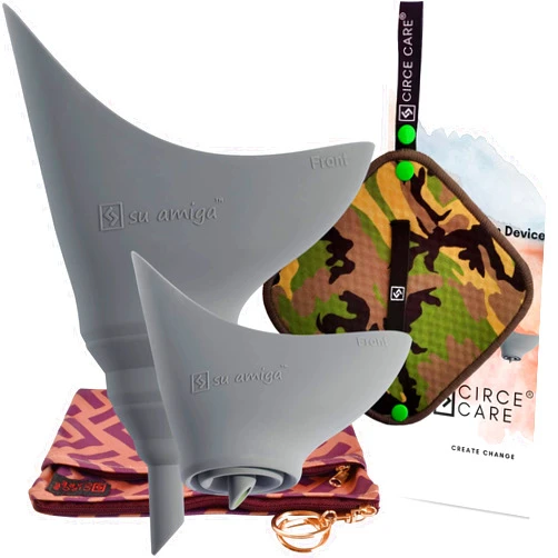 CIRCE CARE 2nd Gen SuAmiga Female Urination Device (in color Denim Gray) with New Waterproof Carry Bag+ Silver Infused Pee Cloth (1pc Green Camo)