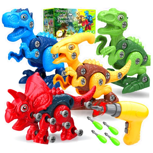 Officygnet Dinosaur Toys for 3, 4, 5, 6, 7 Year Old Boys, Take Apart Toys with Electric Drill for Kids, STEM Educational Construction Building Toys, Ideal Xmas Birthday Gift, Incl Tyrannosaurus Rex Triceratop