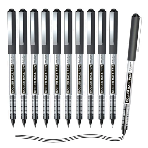 Shuttle Art Rollerball Pens, 10 Pack Black Liquid Ink Pens, 0.5mm Extra Fine Point, Quick Drying for Writing Journaling Taking Notes School Office