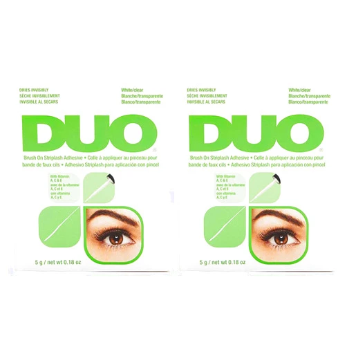DUO Brush-On Strip Lash Adhesive with Vitamins A, C & E, Clear, Non-Irritating, Fast Drying Lash Glue, Easy to Use, Safe for Sensitive Eyes and Skin, 0.18 oz, 2-Packs