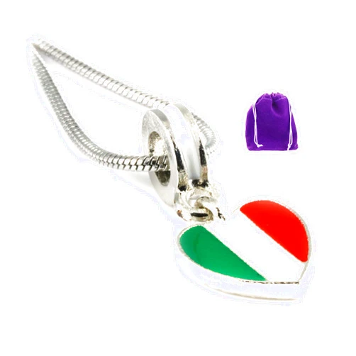 Dave The Bunny Italian Flag Necklace - Stainless Steel Snake Chain Necklace with Metal Alloy Charm - Elegant Italian Party Decorations, 22-Inch, Ideal Gift for Italy Enthusiasts