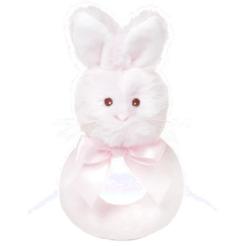 Bearington Collection Baby Lil’ Bunny, 5.5 Inch Pink Soft Stuffed Easter Bunny Rattle, Baby Easter Gifts