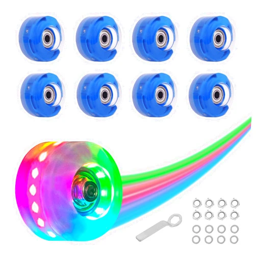 Nattork 8 Pack 82A Light up Roller Skate Wheels 54 * 32mm with Bearings Installed Luminous Quad Light Up Wheels Skating Accessories For Double Row Skates Outdoor And Indoor Use