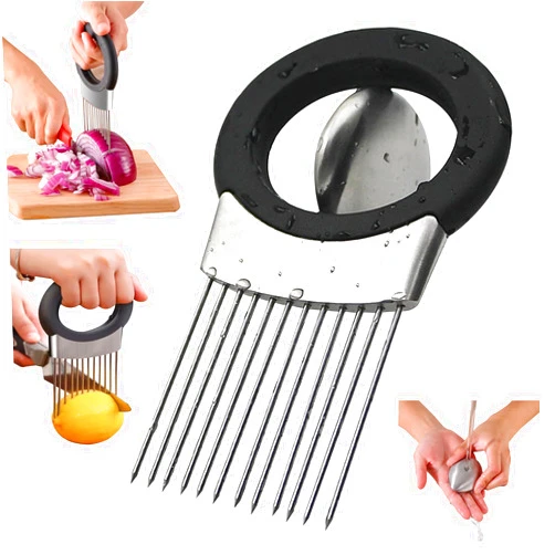 FANTEXY Onion Slicer Holder, Stainless Steel Onion Cutter for Slicing and Storage of Onions, Meat Tenderizer Tool, Vegetable Slicer Kitchen Assistant Tool for Slicing Egg Tomato Avocado Fruit and Meat