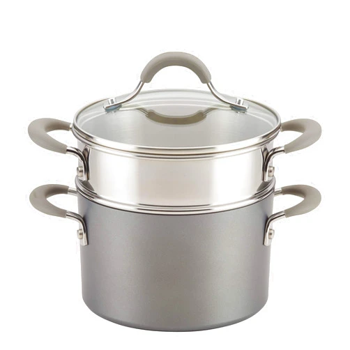 Circulon 3-Qt. Covered Stockpot Insert Hard Anodized Aluminum Steamer Set, 3 Quart, Graphite