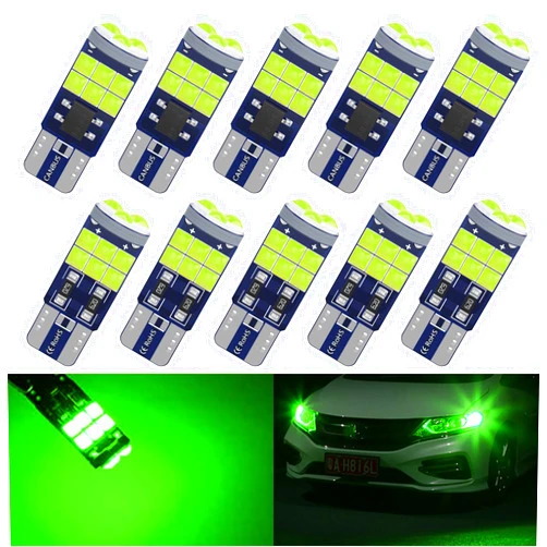 GZRUICA 194 LED Bulb Canbus Error Free 3030 Chipset 15-SMD T10 Wedge 168 192 W5W Replacement Bulbs for Car truck Interior Dome Map Door Courtesy Marker License Plate Lights Green (Pack of 10)