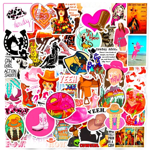 DothRayan 100 PCS Cowgirl Stickers, Pink Cowgirl Hat Western Girls Boots Sticker Pack for Water Bottles Laptops, Cowgirl Decal Gifts for Adults, Teens, Kids, Boys and Girls