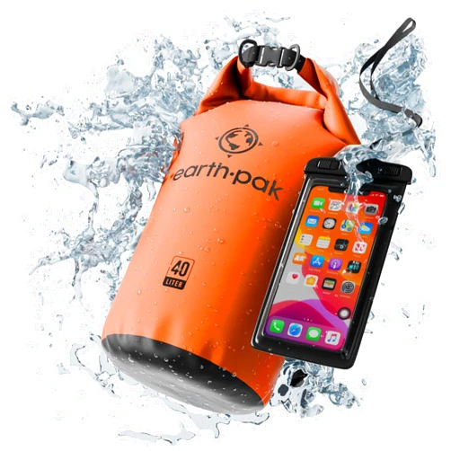 Earth Pak Waterproof Dry Bag - Roll Top Waterproof Backpack Sack Keeps Gear Dry for Kayak with Waterproof Phone Case