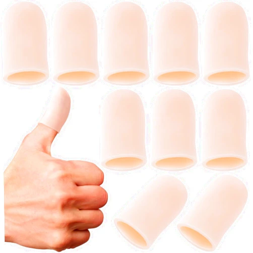 HINZIC 10pcs Gel Finger Cots, Silicone Finger Protector, Thumb Cover Cap, Finger Sleeve, Support Fingertips for Hands Cracking, Eczema Skin, Trigger Finger Arthritis Pain Relief