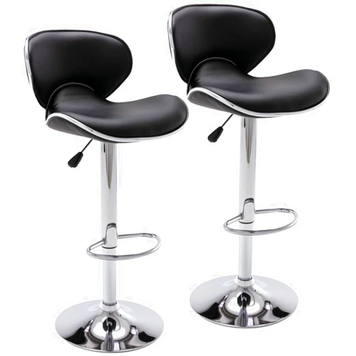 Vogue Furniture Direct PU Leather Adjustable Bar Stools, Modern Swivel Airlift Barstools with Back, Armless Counter Height Chairs for Kitchen Dining Pub Cafe Set of 2 (Black)