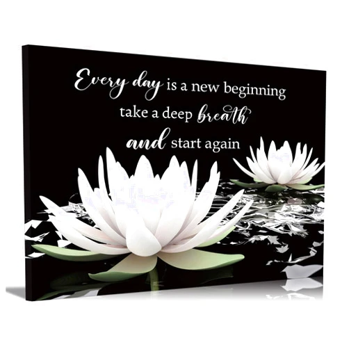 HHB Zen White Lotus Canvas Wall Art On In Water Blooming White Lotus Picture Wall Decor Spiritual Meditation Poster Print Painting for Bathroom Room Modern Yoga Spiritual Spa Living Bedroom Decoration