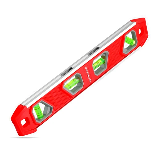 WORKPRO 12 Inch Torpedo Level, Magnetic Small Leveler Tool, Plumbing Level with Pitch Vial, Aluminum Reinforced, 4 Bubbles, V-Groove for Conduit Bending