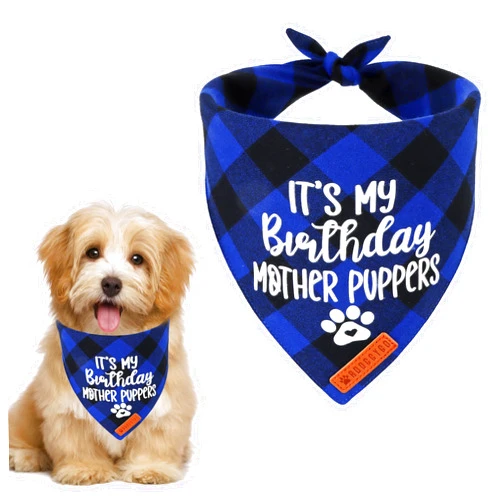 ADOGGYGO Dog Birthday Bandana, Multi Size Offered, Blue Plaid Birthday Boy Dog Bandana for Small Dogs Pets (Blue, Small)