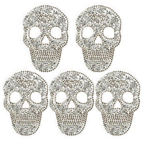 FAVOMOTO 5 PCS Iron on Patches, Skull Rhinestone Patches Rhinestone Skull Applique Appliques Adhesive Glitter Clothing Repair Decoration Patch for Clothing Jeans Bags Accessory