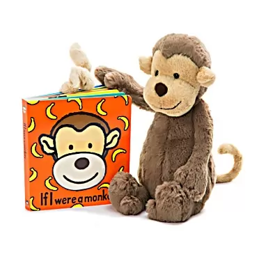 Jellycat If I were a Monkey Board Book and Bashful Monkey Stuffed Animal, Medium 12 inches
